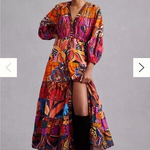 FARM RIO | Orange and Purple V-Neck Bishop Sleeve Sundress